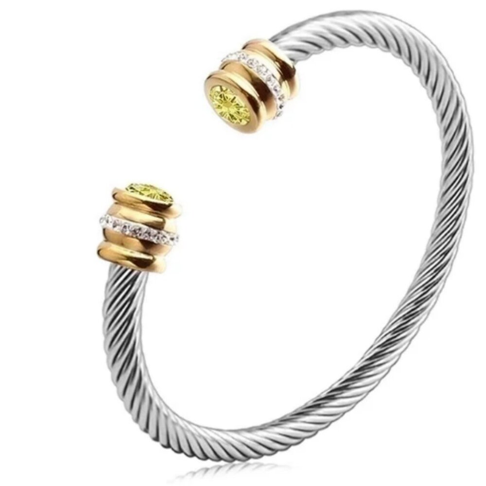 #303 Minimalist Solid Color Stainless Steel Inlay Zircon Cuff Bracelet - Nov.